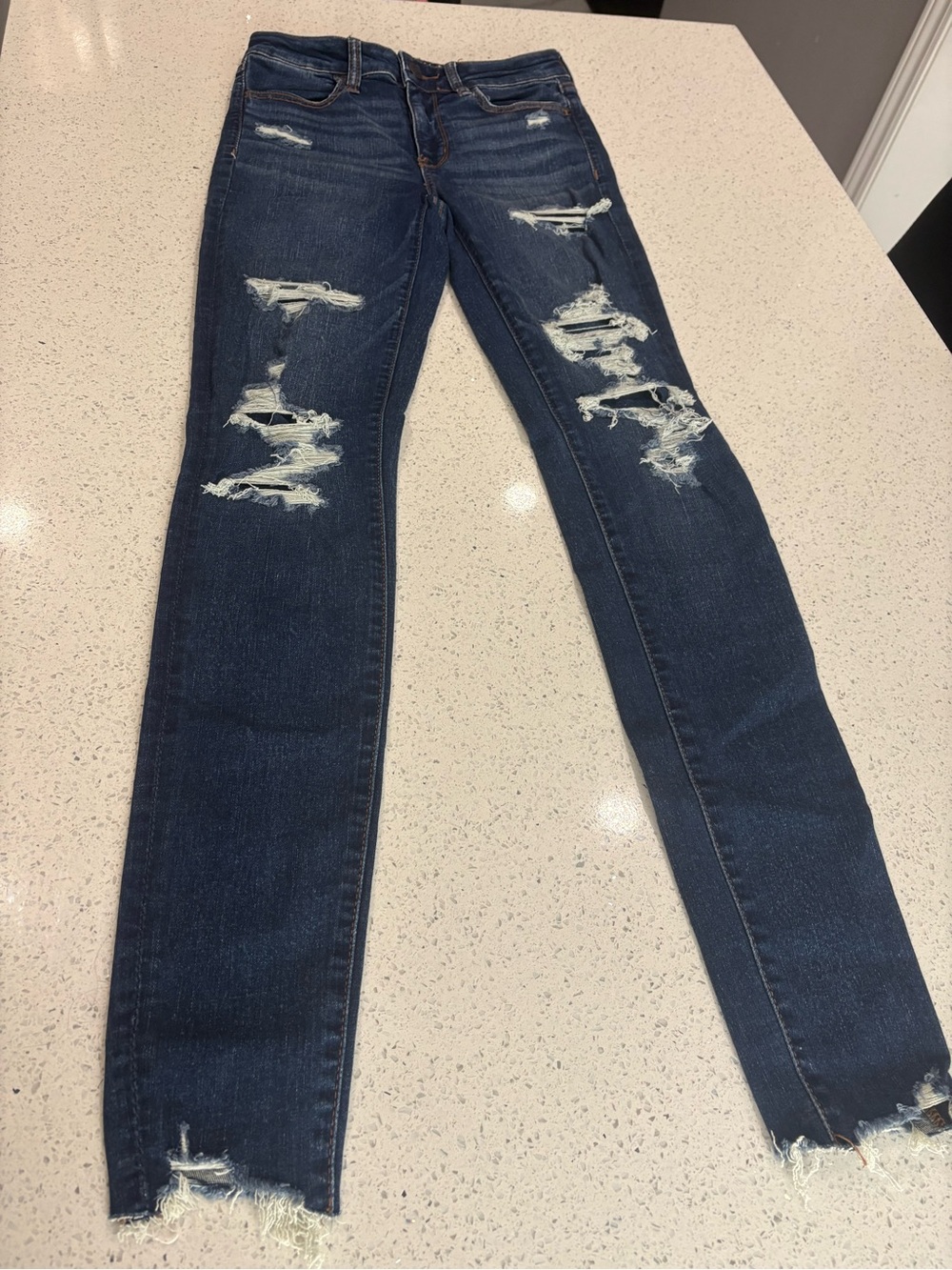 American Eagle Outfitters Dark Blue Ripped Skinny Jeans